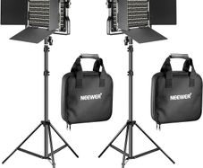 NEEWER 660 LED Video Light Panel Set of 2 with Tripod: (2) Bi-Colour CRI96+ Photo with Bar Door, (2) 75 Inch Stand for Photography Studio Continuous Film