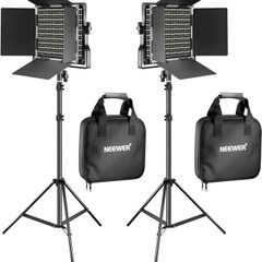 NEEWER 660 LED Video Light Panel Set of 2 with Tripod: (2) Bi-Colour CRI96+ Photo with Bar Door, (2) 75 Inch Stand for Photography Studio Continuous Film