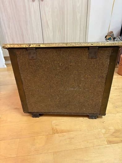 Vintage antique embossed brass fireside log box, coal box