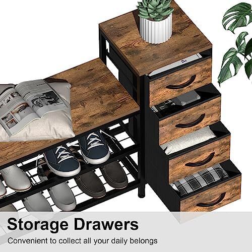 3-Tier Shoe Bench with 4 Drawers and Seat, Shoe Rack with Storage Space