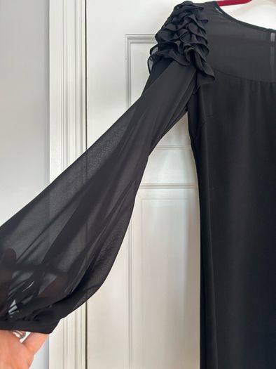 Black Warehouse shift dress with frilly sleeves. Size 12