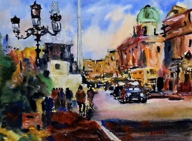 O'Connell street Dublin watercolour