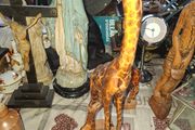 Very Large Vintage Hand Carved Wooden Mother &amp; Baby Giraffe African Folk Art Sculpture and another Giraffe, 3 in total