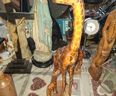 Very Large Vintage Hand Carved Wooden Mother & Baby Giraffe African Folk Art Sculpture and another Giraffe, 3 in total