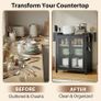 Three Tier Dustproof Dish Cabinet Carbon Steel Double Door Kitchen Storage Image 2