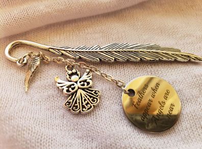 Teacher gift/ Stocking filler Feathers Appear When Angels are Near Bookmark FREEPOST