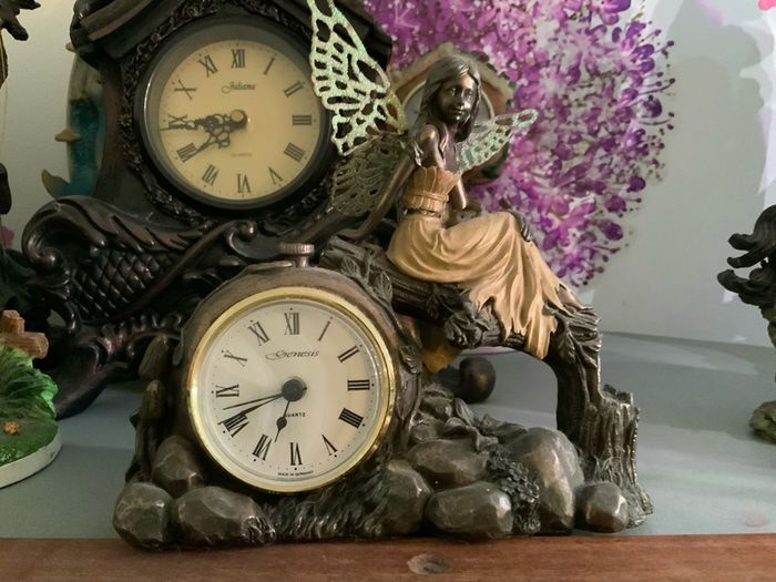 Clock, figures, Display Cabinet