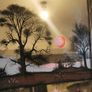 Vintage Screen Printed Mirror Scandecor Style 19x13 Sunset Swedish Home Decor Image 4