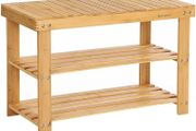 FREE EXPRESS SHIPPING 3-Tier Bamboo Shoe Bench, Shoe Rack Storage Organizer, 70 x 28 x 45 cm, ideal for Hallway, Bathroom, Living Room and Corridor