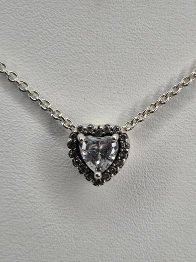 Authentic Pandora Sterling Silver Sparkling Elevated Heart Pendant Necklace with Box