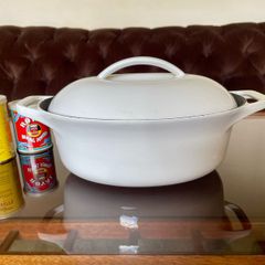 Vintage 1960s Waterford Colorcast Club Cast Iron Enamel Dutch Oven Pot with Lid White