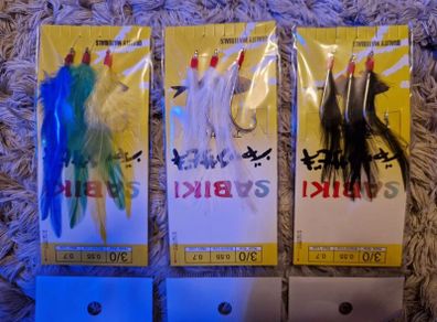 3hooks size 3/0# feathers (6packs 10euro)