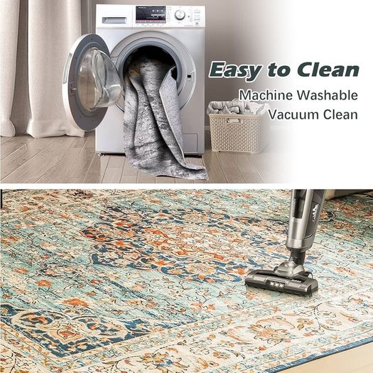 Washable Rugs Small Non Slip Area Rugs for Bedroom Vintage Boho Rug Soft Short Pile Rug Machine Washable Rugs Living Room Indoor Entry Floor Rug Non Shedding Dense 60x110CM Rugs Blue