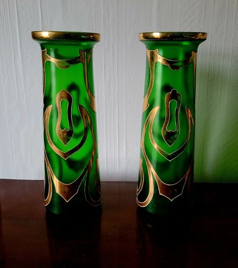 Art Noveau enamel painted vases