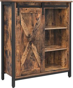 _Sideboard, kitchen cabinet with sliding door and adjustable shelf levels, bathroom cabinet, living room, hallway, kitchen, home office, steel frame, industrial style, vintage brown-black
