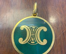 Vintage Celine Paris Triomphe Logo Green Enamel Medallion Pendant