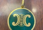 Vintage Celine Paris Triomphe Logo Green Enamel Medallion Pendant
