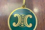 Vintage Celine Paris Triomphe Logo Green Enamel Medallion Pendant