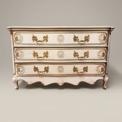 Exquisite Early 20th C. French Serpentine Commode with Gilded Detailing