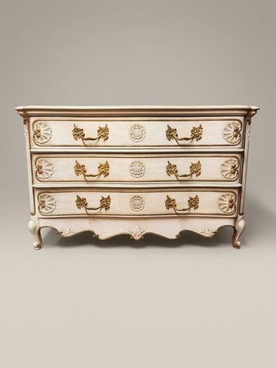 Exquisite Early 20th C. French Serpentine Commode with Gilded Detailing