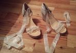 Lace And Ribbon Wedge Sandals