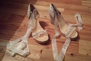 Lace And Ribbon Wedge Sandals