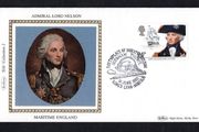 1982 Great Britain Benham Silke Cover showing Admiral Lord Nelson tying 24p Lord Nelson and H.M.S. Victory commemorative stamp