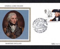 1982 Great Britain Benham Silke Cover showing Admiral Lord Nelson tying 24p Lord Nelson and H.M.S. Victory commemorative stamp