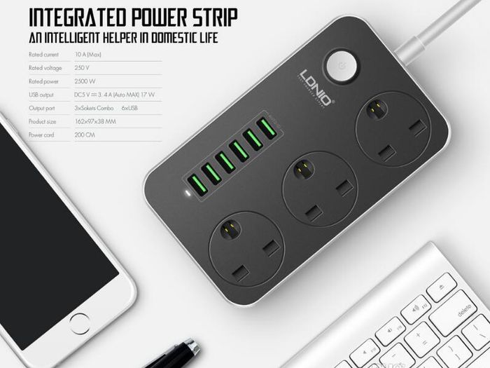 New Power Strip with 3 AC Sockets + 6 USB Ports