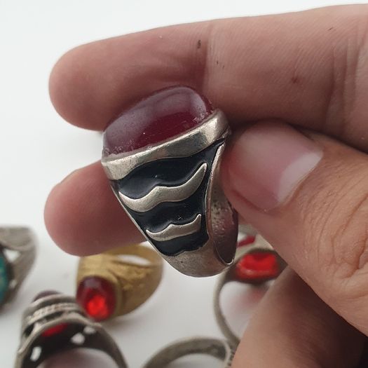 15 Rustic Brass Rings Mixed Traditional Glass & Stone Ring Collection