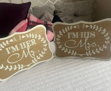 Mr and Mrs wooden plaque stands