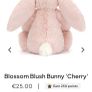 New JELLYCAT Small Blossom Blush Cherry Bunny Image 3