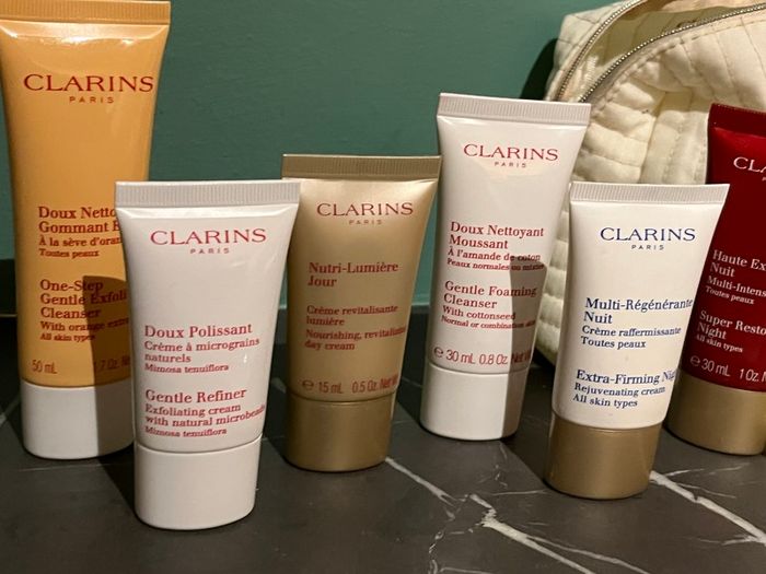 Bundle of Clarins Products with bag + 2 Soap and Glory Body Butter Tubs - Brand New