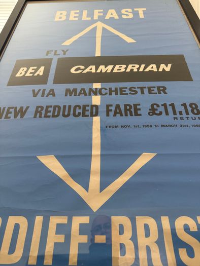 EXTREMELY Rare Original 1959 BEA and Cambrian Airways Belfast Aviation Framed Poster