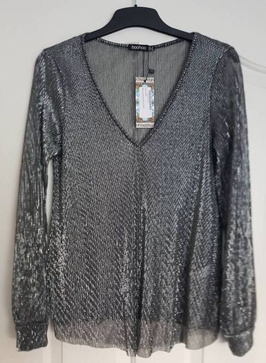 Maternity top (Boohoo) black/silver size 10