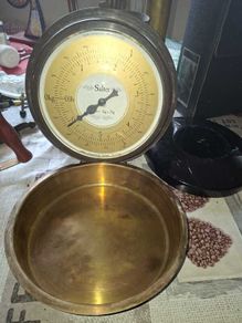 Beautiful Vintage 1977 Salter Scales Made in W Germany Wall Mounted with a big deep Brass Bowl, Postage Available