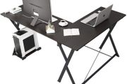 _L-shaped computer desk corner 120 cm + 110 cm, composite wood and metal, home office PC laptop study workstation table with CPU stand.
