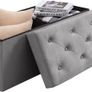 NEW | Folding Storage Ottoman Bench, Velvet Large Footstools Cube for Living Room and Bedroom 110 x 40 x 40 cm - Gray Image 4