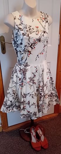 Dress, cream grey and orange