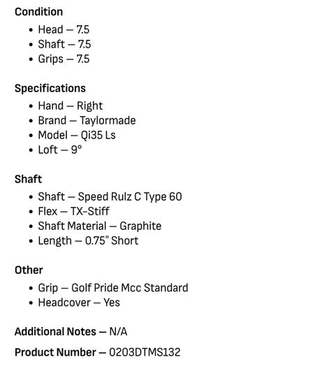 Taylormade Qi35 Ls Driver / 9 Degree / Speed Rulz C Type 60 TX-Stiff