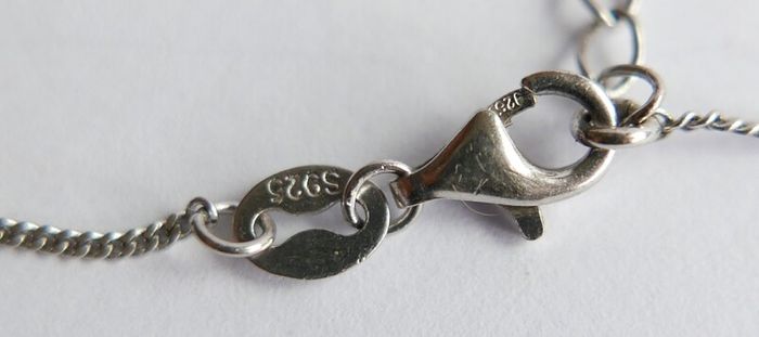 Vintage 925 Sterling Silver necklace with teardrop and round stone pendant