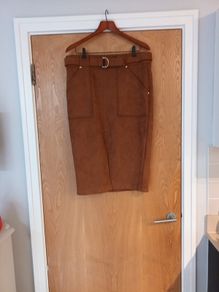 F&F Faux Suede  Tan A-Line Skirt. S. 16. New - No Tag.