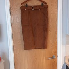 F&F Faux Suede  Tan A-Line Skirt. S. 16. New - No Tag.