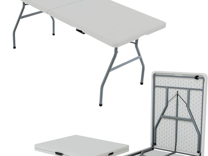 Folding Table 6ft Heavy Duty Extra Strength Camping Buffet Wedding Market Garden Party Car Boot Stall Picnic Trestle Indoor Outdoor Foldaway Carry Handle