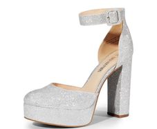 Brand New DREAM PAIRS Block Heel Wedding Pumps - Glitter Silver