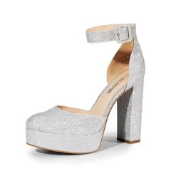 Brand New DREAM PAIRS Block Heel Wedding Pumps - Glitter Silver