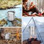 Camping Water Cup with Foldable Handles and Lid 750ml Stainless Steel Mug Hanging Pot for Camping Hiking Backpacking Picnic Image 3