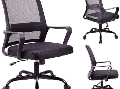 Adjustable office chair, ergonomic mesh swivel seat, with lumbar support, height adjustment, 360 degree rotation, and tilt function, mesh backrest for home office(Black)
