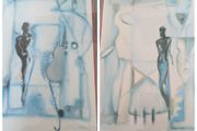1980/90s Purchased via middle east Two Signed Alfred Gockel Abstract Figurative Artworks  Framed 1980s1990s