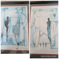 1980/90s Purchased via middle east Two Signed Alfred Gockel Abstract Figurative Artworks  Framed 1980s1990s